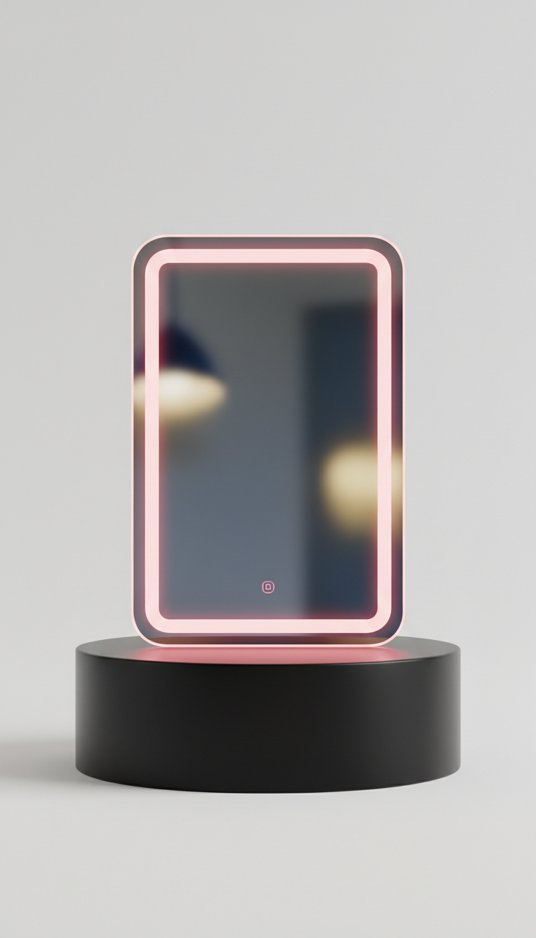 Espejo vertical LED línea rosa